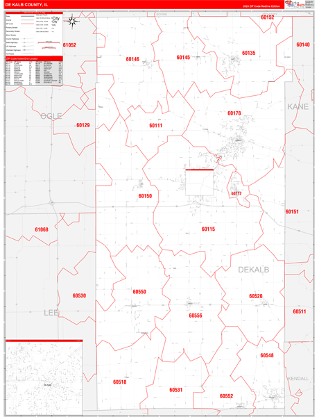Dekalb County Wall Map Red Line Style