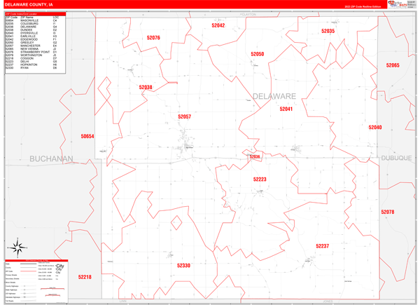 Delaware County Digital Map Red Line Style