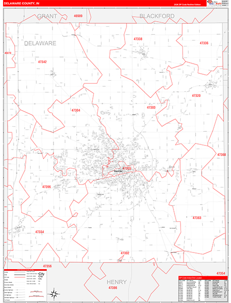 Delaware County, IN Zip Code Map