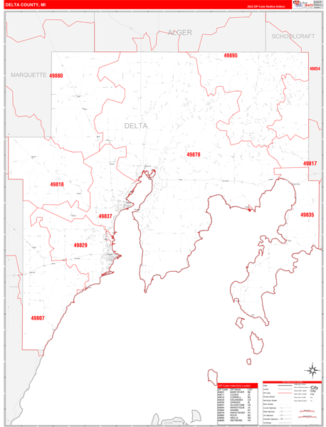 Delta County, MI Zip Code Wall Map