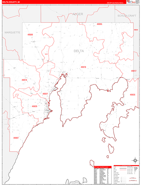 Delta County, MI Carrier Route Wall Map