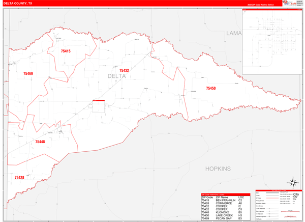 Delta County, TX Zip Code Map