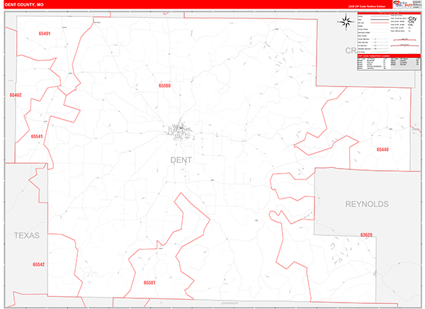 Dent County, MO Map Red Line Style