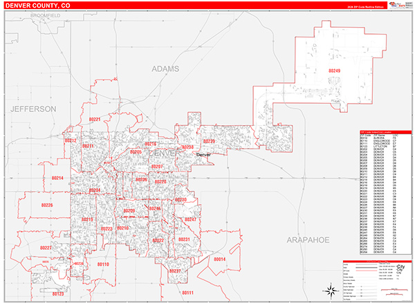 Denver County, CO Zip Code Map