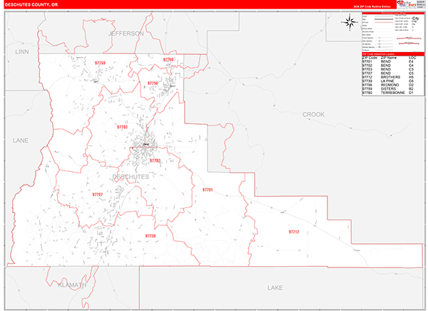 Deschutes County, OR Zip Code Wall Map