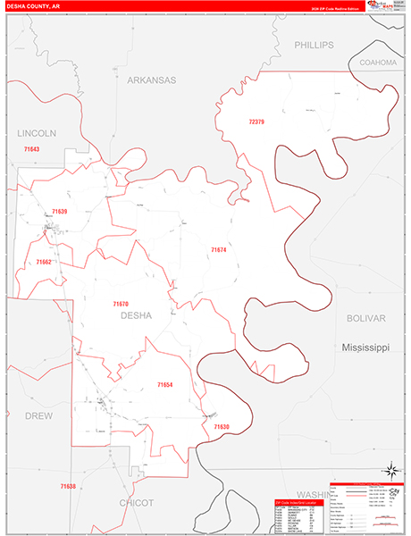 Desha County, AR Zip Code Map