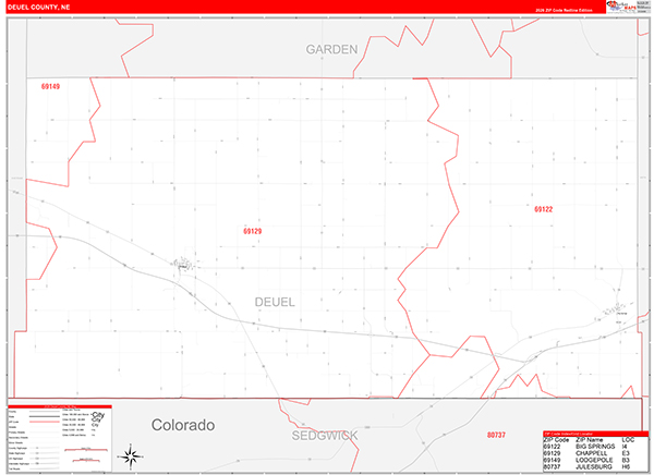 Deuel County, NE Zip Code Map