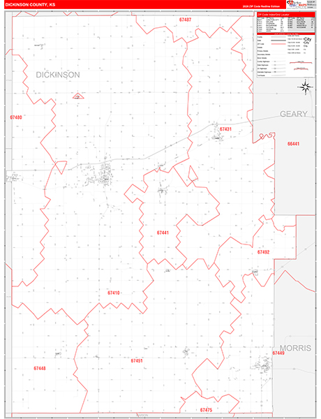 Dickinson County, KS Zip Code Wall Map