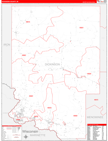 Dickinson County, MI Zip Code Map