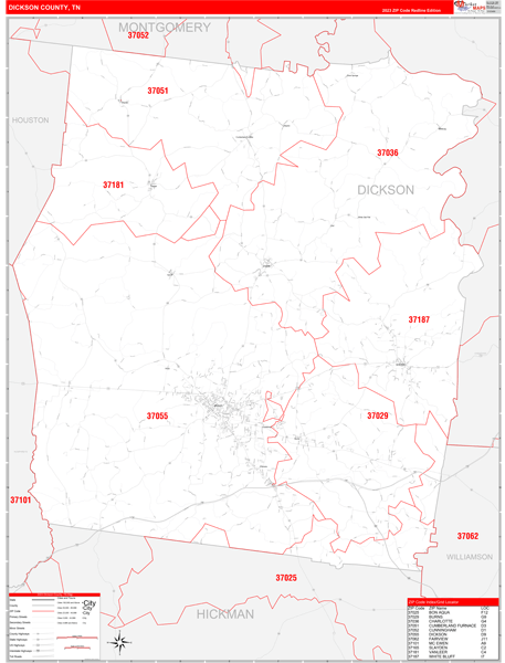 Dickson County, TN Zip Code Wall Map