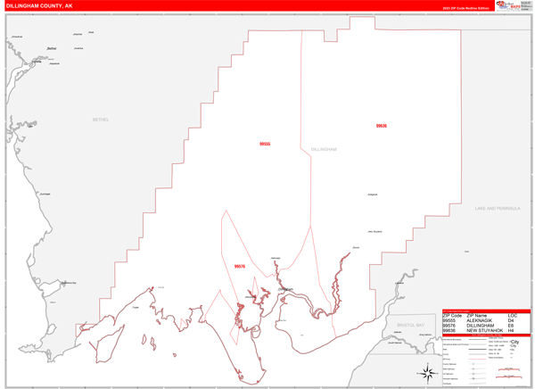 Dillingham County Wall Map Red Line Style