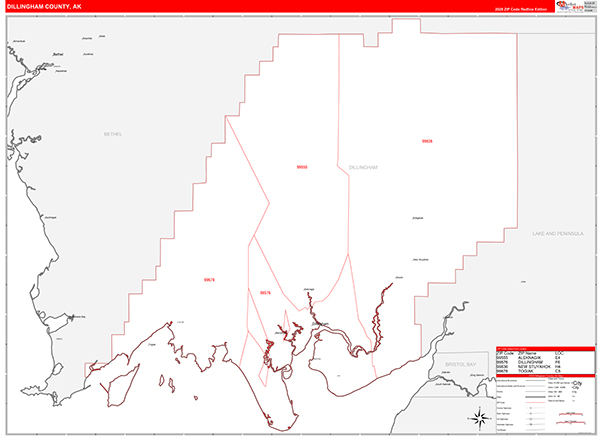 Dillingham Borough (County), AK Carrier Route Wall Map