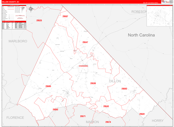 Dillon County Digital Map Red Line Style
