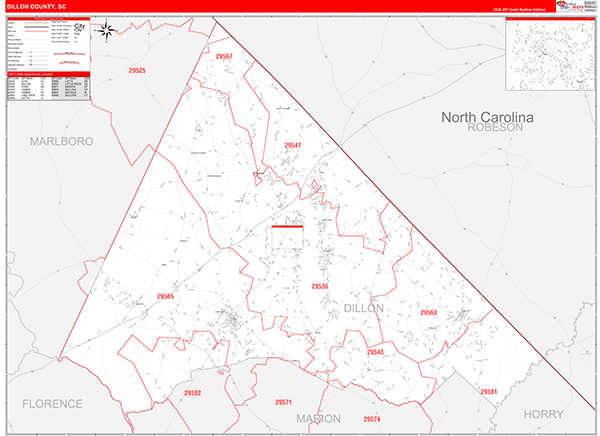 Dillon County, SC Zip Code Wall Map