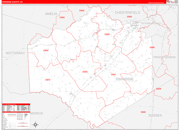 Dinwiddie County, VA Zip Code Map