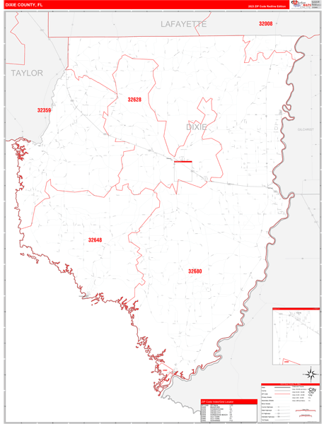 Dixie County Digital Map Red Line Style
