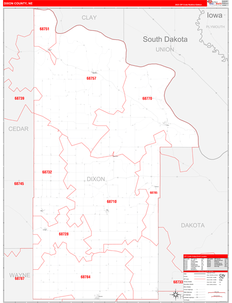 Dixon County Digital Map Red Line Style