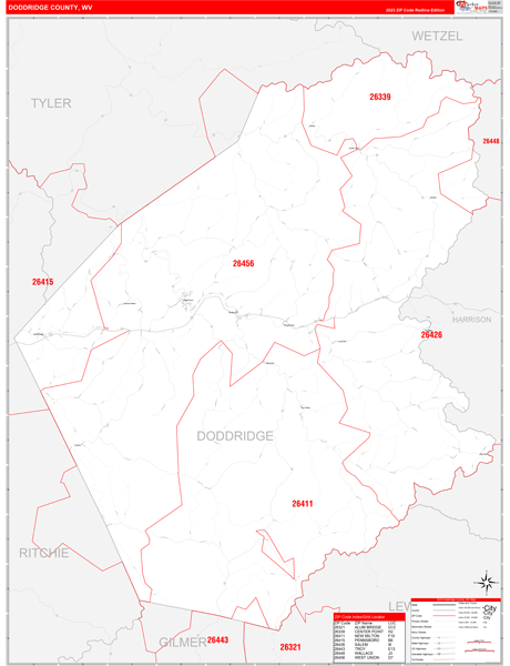 Doddridge County Digital Map Red Line Style