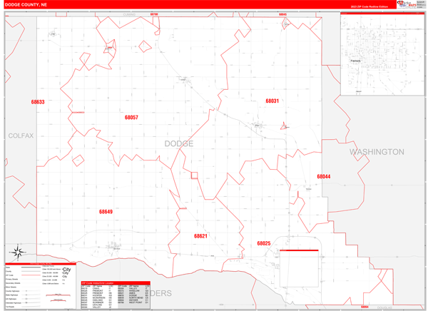 Dodge County, NE Zip Code Wall Map