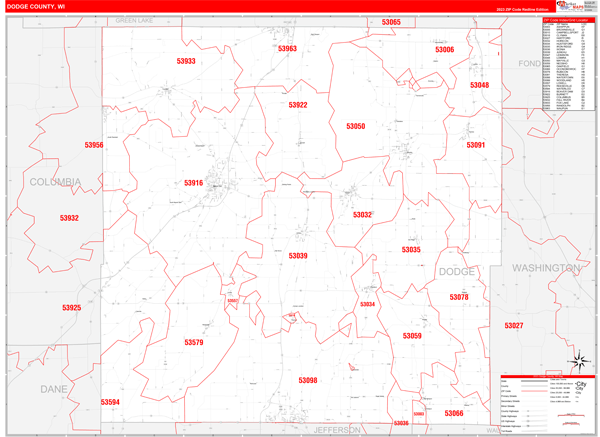 Dodge County, WI Zip Code Wall Map