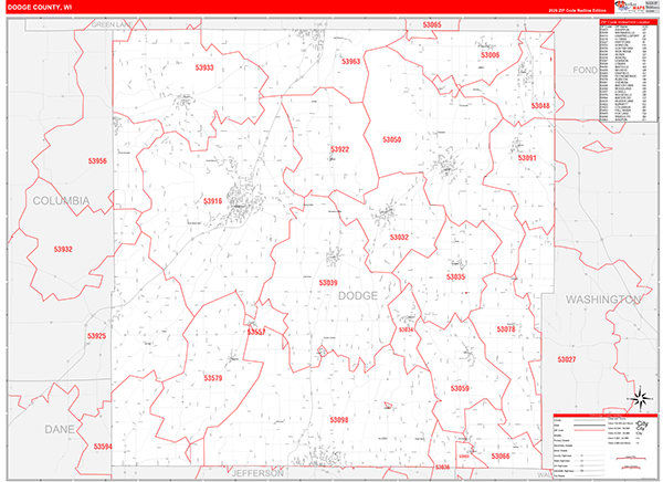 Dodge County, WI Zip Code Wall Map