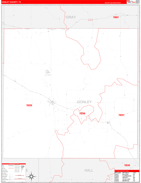 Donley County, TX Wall Map Red Line Style