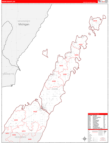 Door County, WI Carrier Route Wall Map