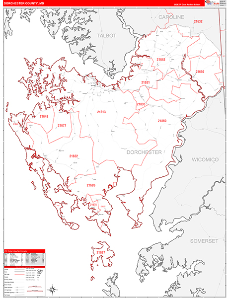 Dorchester County, MD Zip Code Wall Map