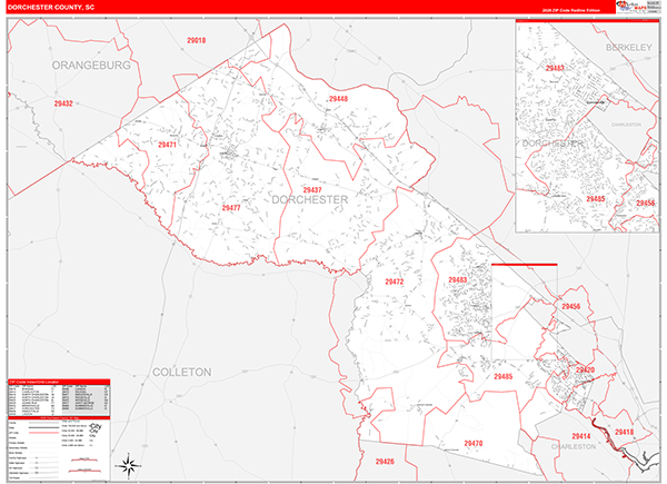 Dorchester County, SC Zip Code Wall Map