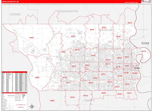 Douglas County, NE Zip Code Map