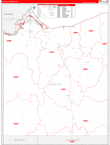 Douglas County, WI Zip Code Map
