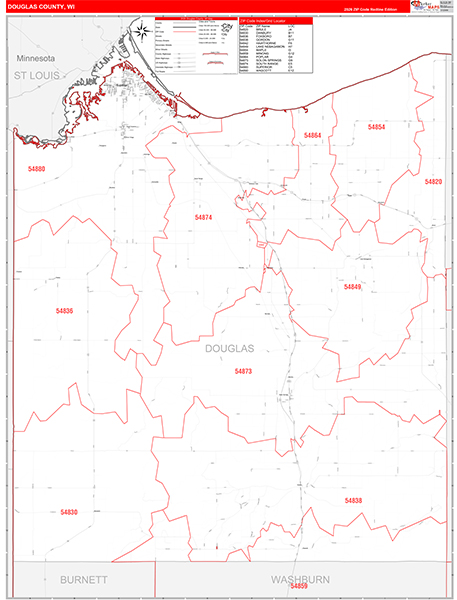 Douglas County, WI Carrier Route Wall Map