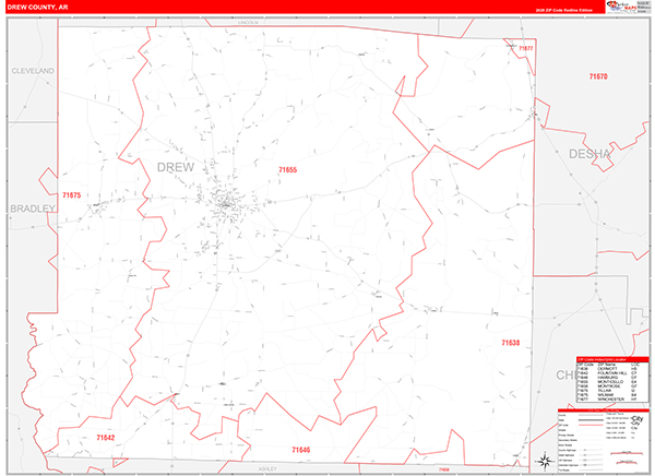 Drew County, AR Zip Code Map