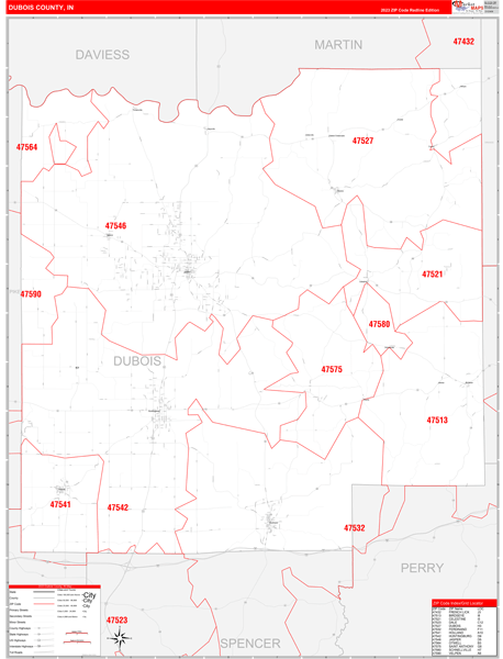 Dubois County, IN Map Red Line Style