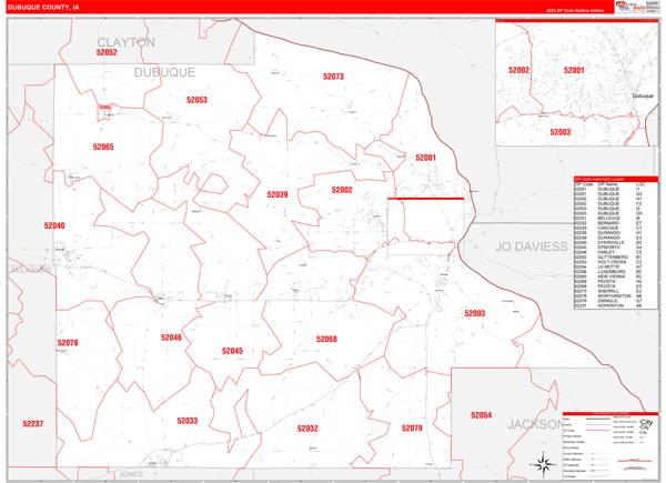 Dubuque County, IA Zip Code Wall Map