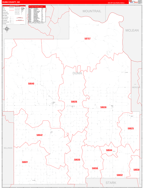Dunn County, ND Zip Code Wall Map