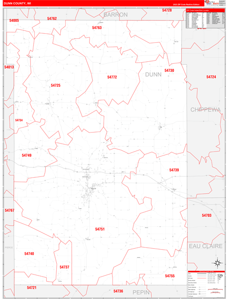 Dunn County, WI Zip Code Wall Map