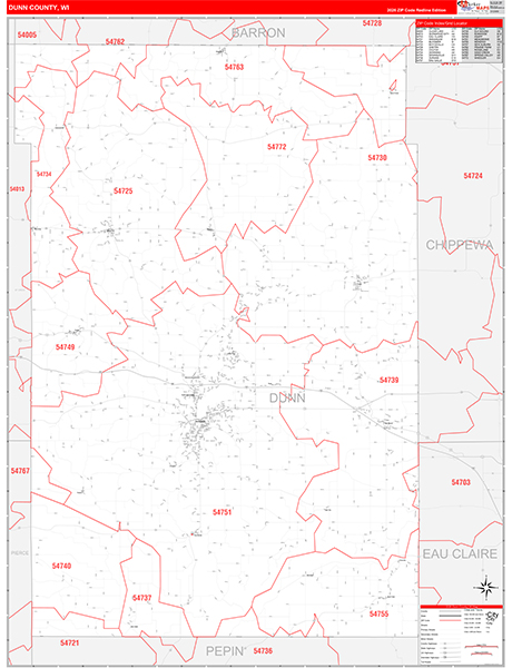 Dunn County, WI Zip Code Wall Map