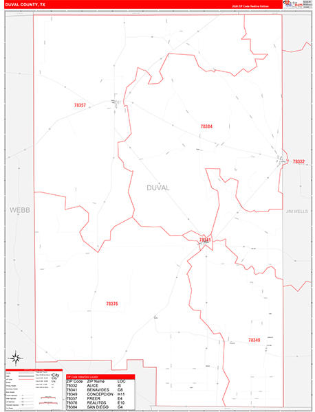 Duval County, TX Zip Code Map