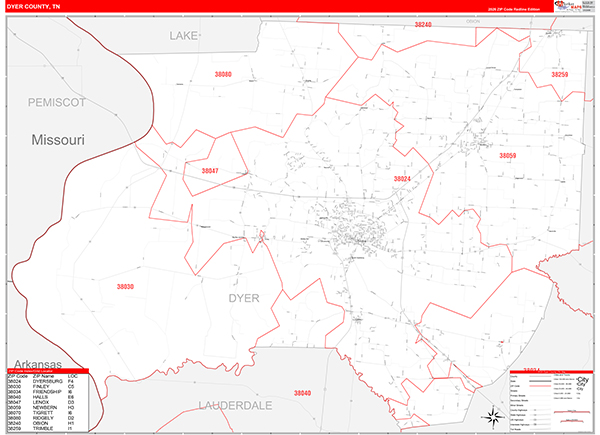 Dyer County, TN Zip Code Map