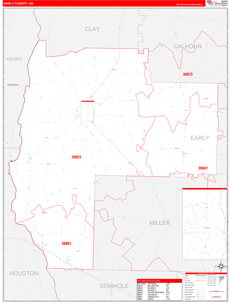 Early County Wall Map Red Line Style