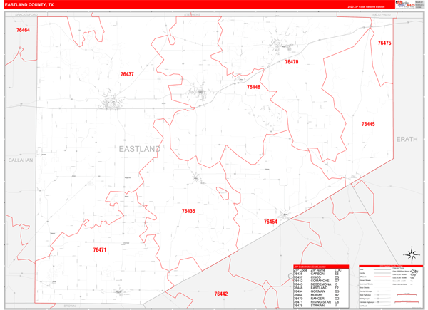Eastland County, TX Zip Code Wall Map