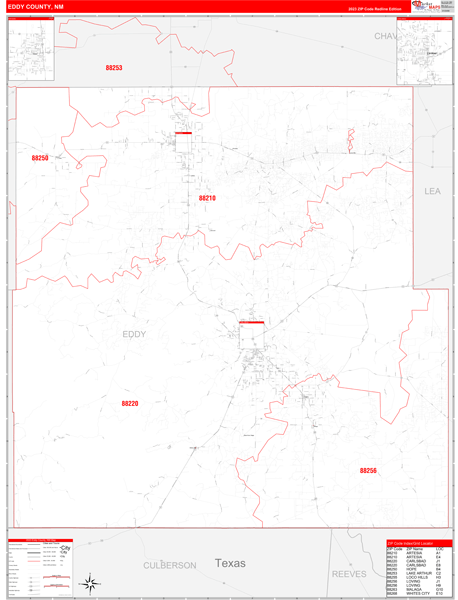 Eddy County Digital Map Red Line Style
