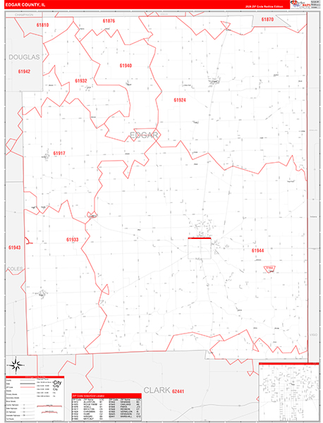 Edgar County, IL Zip Code Map