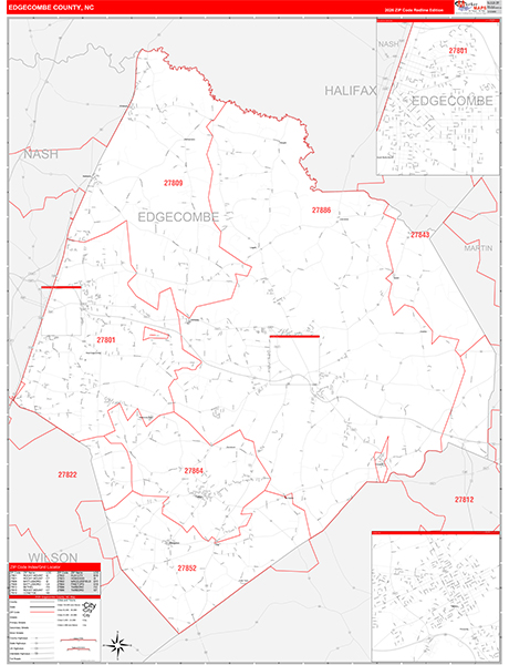 Edgecombe County, NC Zip Code Wall Map