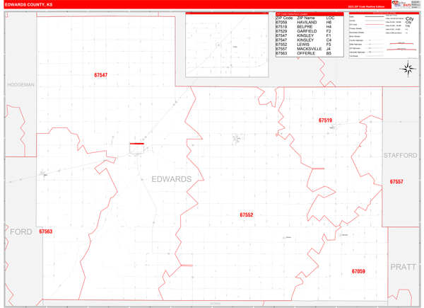 Edwards County Wall Map Red Line Style