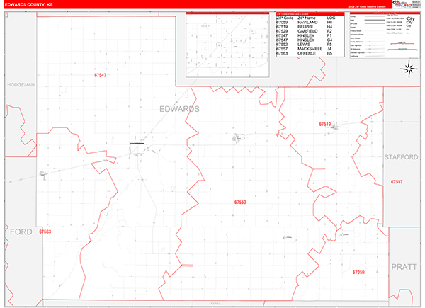 Edwards County, KS Zip Code Wall Map