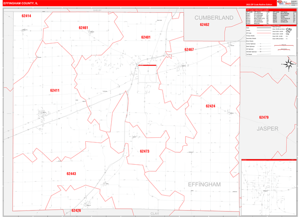 Effingham County, IL Zip Code Wall Map