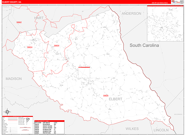 Elbert County, GA Zip Code Map
