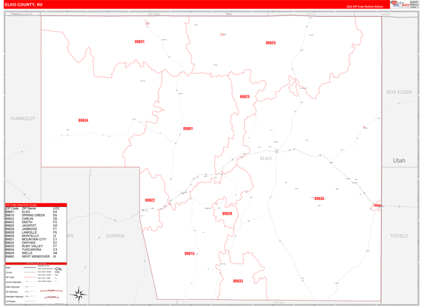 Elko County Digital Map Red Line Style